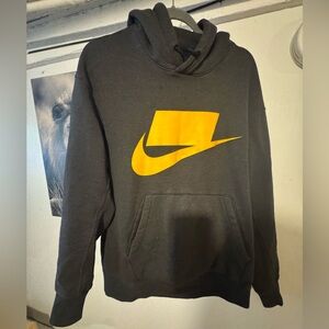 Nike Men's Dark Gray Hoodie with Yellow Swoosh